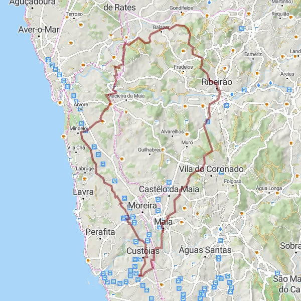 Map miniature of "Fajozes Gravel Loop" cycling inspiration in Norte, Portugal. Generated by Tarmacs.app cycling route planner