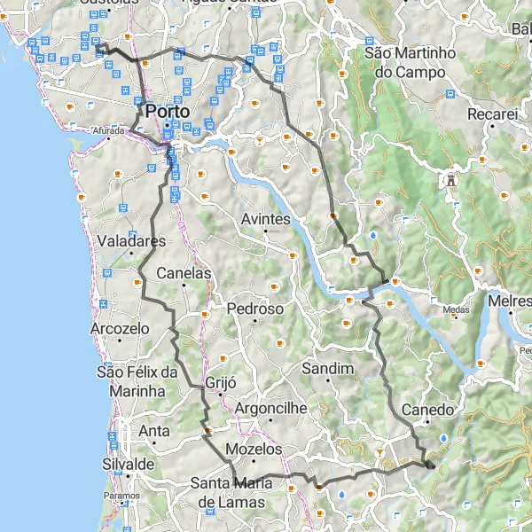 Miniatura do mapa de inspiração para ciclismo "Rota de Crestuma e Ponte Dom Luís I" em Norte, Portugal. Gerado pelo planejador de rotas de ciclismo Tarmacs.app