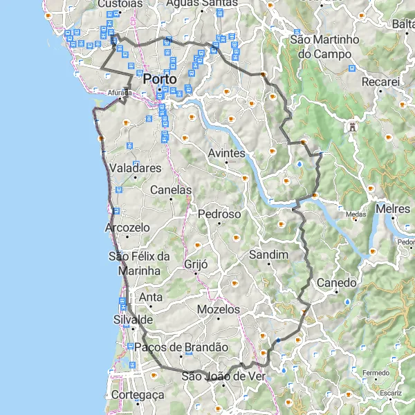 Miniatura do mapa de inspiração para ciclismo "Rota dos Observatórios" em Norte, Portugal. Gerado pelo planejador de rotas de ciclismo Tarmacs.app