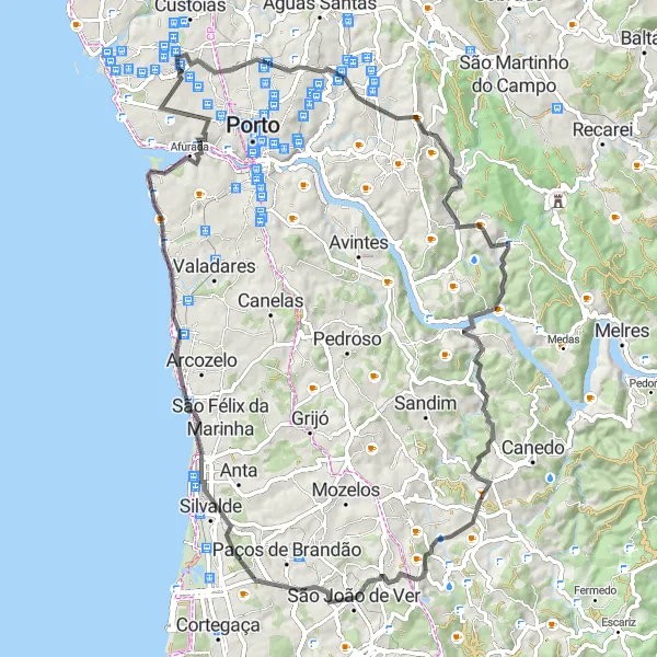 Map miniature of "Lobão Coastal Loop" cycling inspiration in Norte, Portugal. Generated by Tarmacs.app cycling route planner