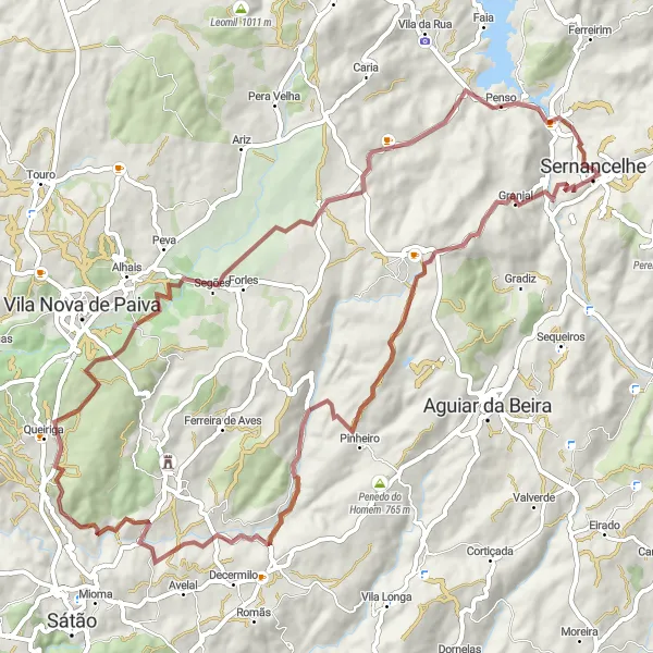 Miniatura do mapa de inspiração para ciclismo "Rota de BTT Laborinho-Queiriga" em Norte, Portugal. Gerado pelo planejador de rotas de ciclismo Tarmacs.app
