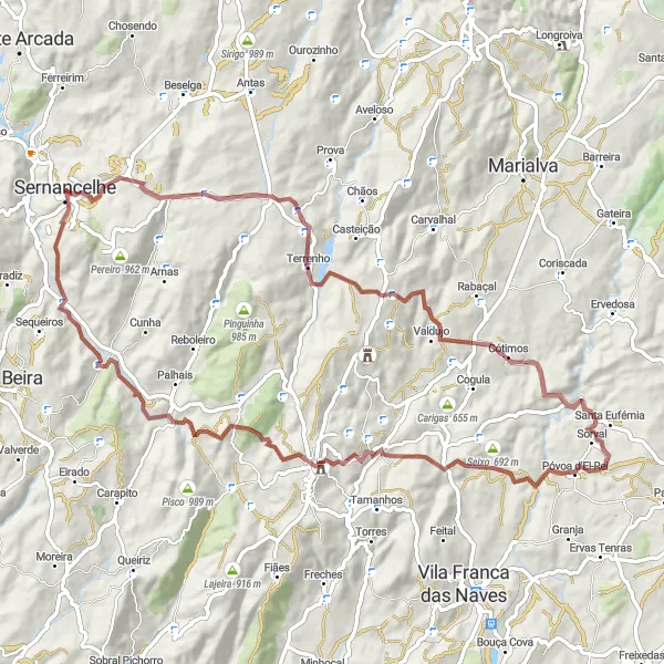 Miniatura do mapa de inspiração para ciclismo "Rota do Terrenho" em Norte, Portugal. Gerado pelo planejador de rotas de ciclismo Tarmacs.app