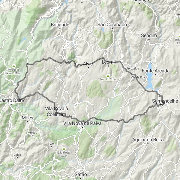 Miniatura do mapa de inspiração para ciclismo "Rota dos Sete Castelos" em Norte, Portugal. Gerado pelo planejador de rotas de ciclismo Tarmacs.app