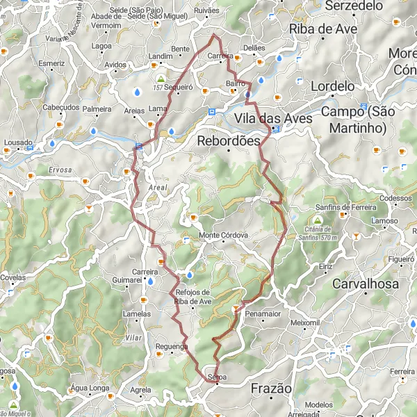 Map miniature of "Santo Tirso Scenic Gravel Ride" cycling inspiration in Norte, Portugal. Generated by Tarmacs.app cycling route planner