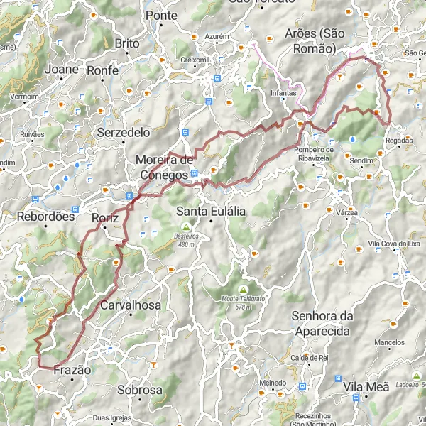 Miniatura do mapa de inspiração para ciclismo "Aventura off-road entre Redundo e Eiriz" em Norte, Portugal. Gerado pelo planejador de rotas de ciclismo Tarmacs.app