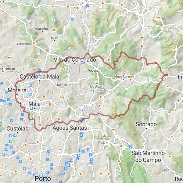 Map miniature of "Quintarei and Moreira Gravel Ride" cycling inspiration in Norte, Portugal. Generated by Tarmacs.app cycling route planner