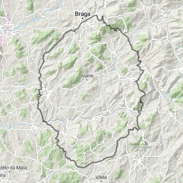 Miniatura do mapa de inspiração para ciclismo "Expedição épica entre Guimarei e Paços de Ferreira" em Norte, Portugal. Gerado pelo planejador de rotas de ciclismo Tarmacs.app