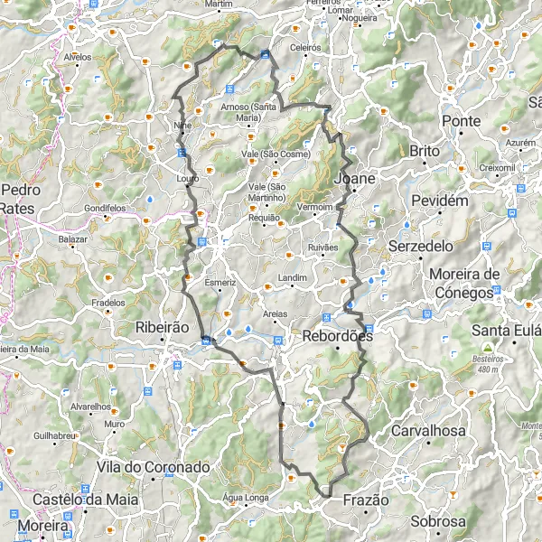 Miniatura do mapa de inspiração para ciclismo "Rota dos Mosteiros" em Norte, Portugal. Gerado pelo planejador de rotas de ciclismo Tarmacs.app