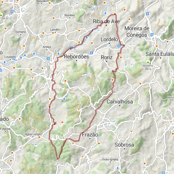 Miniatura do mapa de inspiração para ciclismo "Rota dos Trilhos de Eiriz" em Norte, Portugal. Gerado pelo planejador de rotas de ciclismo Tarmacs.app