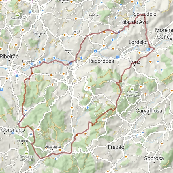 Miniatura do mapa de inspiração para ciclismo "Rota de Gravel em Serzedelo" em Norte, Portugal. Gerado pelo planejador de rotas de ciclismo Tarmacs.app