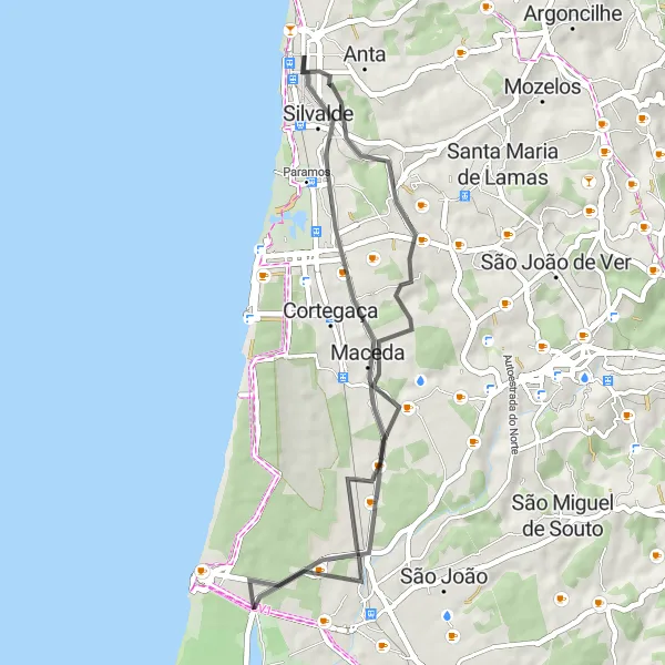 Map miniature of "Espinho to Maceda Express" cycling inspiration in Norte, Portugal. Generated by Tarmacs.app cycling route planner