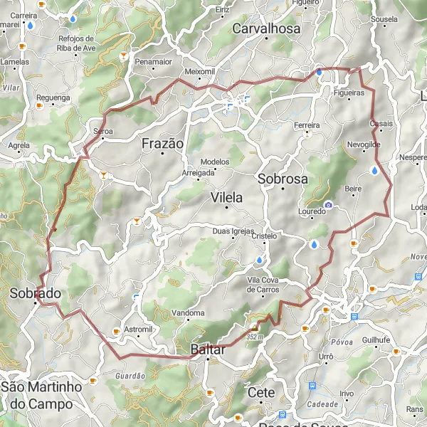 Miniatura do mapa de inspiração para ciclismo "Rota de Gravel em Sobrado e Gondalães" em Norte, Portugal. Gerado pelo planejador de rotas de ciclismo Tarmacs.app