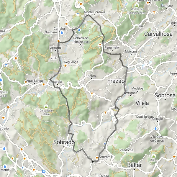 Miniatura do mapa de inspiração para ciclismo "Caminho Histórico de Lamelas e Penamaior" em Norte, Portugal. Gerado pelo planejador de rotas de ciclismo Tarmacs.app