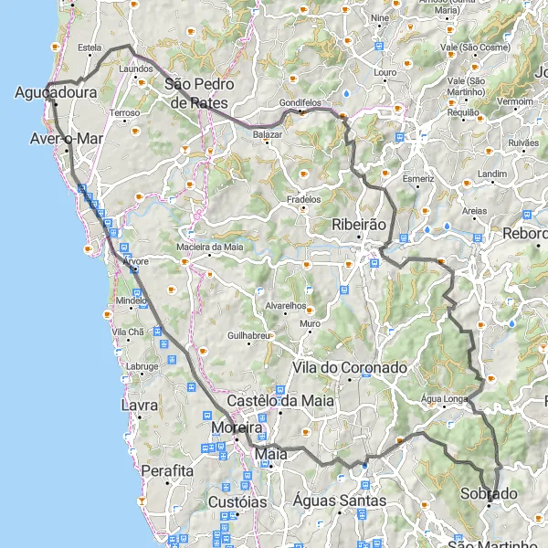 Miniatura do mapa de inspiração para ciclismo "Circuito Rodoviário de Sobrado" em Norte, Portugal. Gerado pelo planejador de rotas de ciclismo Tarmacs.app