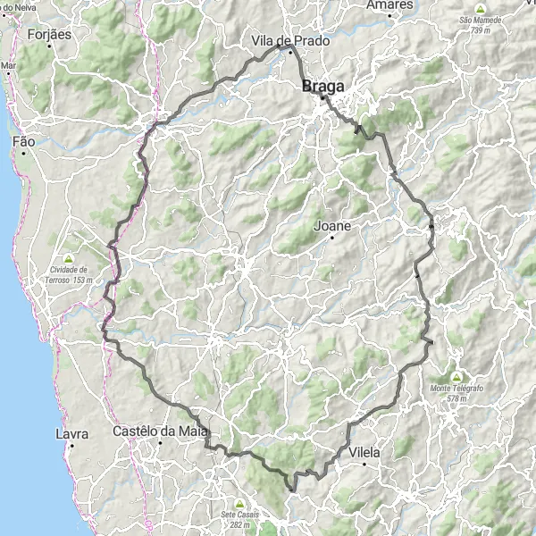 Miniatura do mapa de inspiração para ciclismo "Desafio Épico de Sobrado a Paços de Ferreira" em Norte, Portugal. Gerado pelo planejador de rotas de ciclismo Tarmacs.app