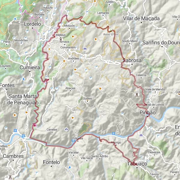 Miniatura do mapa de inspiração para ciclismo "Rota das Vinhas do Douro" em Norte, Portugal. Gerado pelo planejador de rotas de ciclismo Tarmacs.app