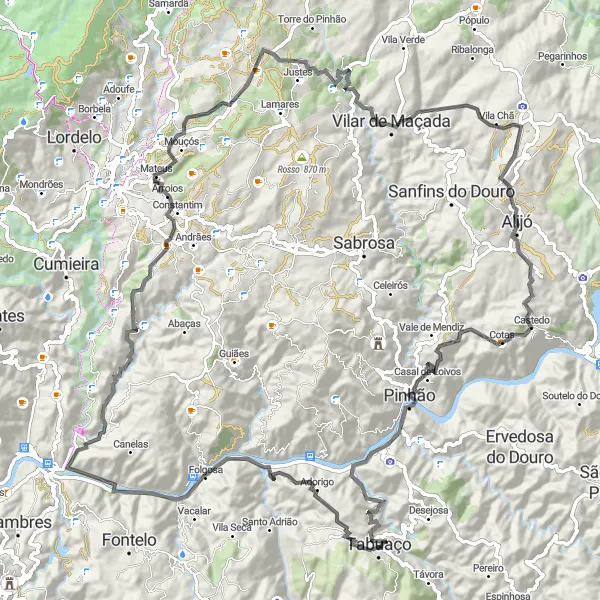 Miniatura do mapa de inspiração para ciclismo "Ciclovia Douro Vinhateiro" em Norte, Portugal. Gerado pelo planejador de rotas de ciclismo Tarmacs.app