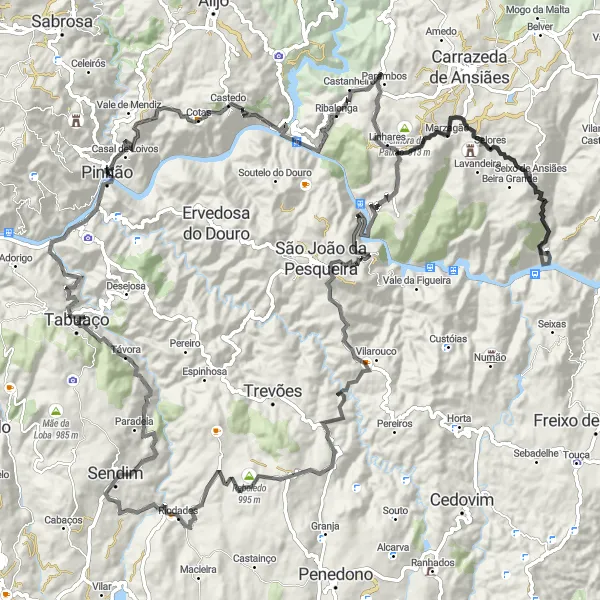 Miniatura do mapa de inspiração para ciclismo "Desafio da Serra do Douro" em Norte, Portugal. Gerado pelo planejador de rotas de ciclismo Tarmacs.app