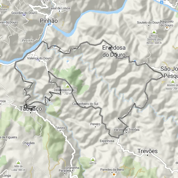 Miniatura do mapa de inspiração para ciclismo "Miradouros e Vinhas de Tabuaço" em Norte, Portugal. Gerado pelo planejador de rotas de ciclismo Tarmacs.app