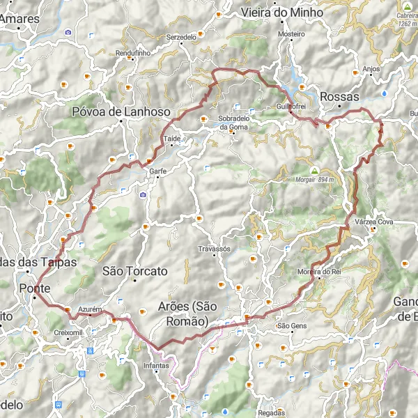 Miniatura do mapa de inspiração para ciclismo "Desafio Gravel pelas Montanhas do Minho" em Norte, Portugal. Gerado pelo planejador de rotas de ciclismo Tarmacs.app