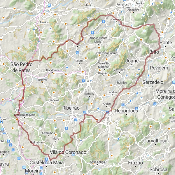 Miniatura do mapa de inspiração para ciclismo "Exploração das Antigas Estradas Gravel" em Norte, Portugal. Gerado pelo planejador de rotas de ciclismo Tarmacs.app