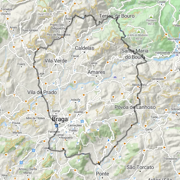 Miniatura do mapa de inspiração para ciclismo "Desafio das Montanhas Verdes" em Norte, Portugal. Gerado pelo planejador de rotas de ciclismo Tarmacs.app