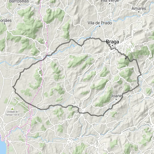 Miniatura do mapa de inspiração para ciclismo "Exploração Rural e Pitoresca" em Norte, Portugal. Gerado pelo planejador de rotas de ciclismo Tarmacs.app