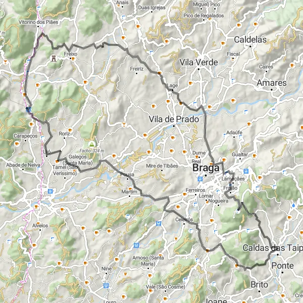 Miniatura do mapa de inspiração para ciclismo "Desafio Entre Vales e Colinas" em Norte, Portugal. Gerado pelo planejador de rotas de ciclismo Tarmacs.app