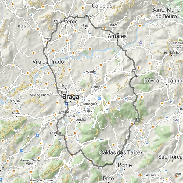 Miniatura do mapa de inspiração para ciclismo "Circuito Histórico dos Pelourinhos" em Norte, Portugal. Gerado pelo planejador de rotas de ciclismo Tarmacs.app