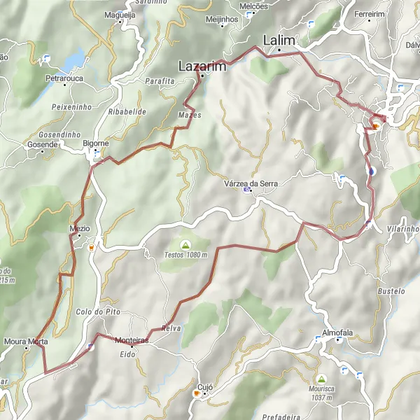 Miniatura do mapa de inspiração para ciclismo "Rota de Ciclismo em Gravel por Monteiras e Lazarim" em Norte, Portugal. Gerado pelo planejador de rotas de ciclismo Tarmacs.app