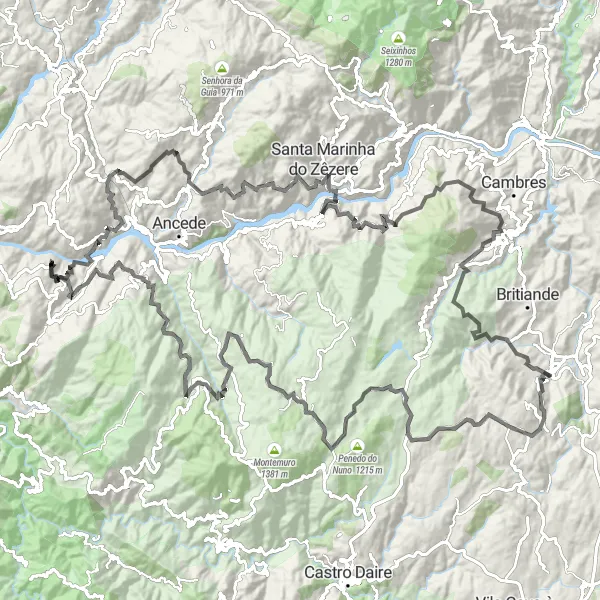 Miniatura do mapa de inspiração para ciclismo "Rota Desafiante de Road Cycling Perto de Tarouca" em Norte, Portugal. Gerado pelo planejador de rotas de ciclismo Tarmacs.app