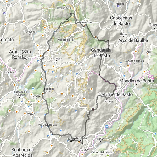 Miniatura do mapa de inspiração para ciclismo "Rota das Montanhas de Telões" em Norte, Portugal. Gerado pelo planejador de rotas de ciclismo Tarmacs.app