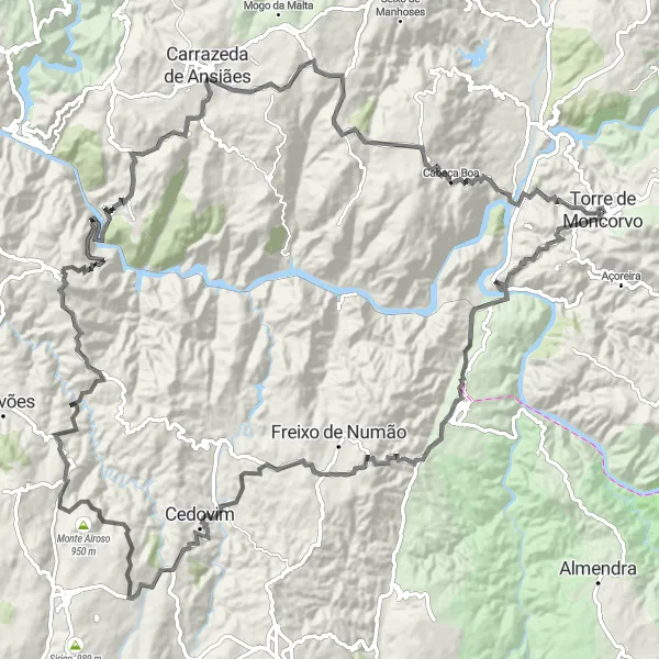 Miniatura do mapa de inspiração para ciclismo "Travessia pelo Vale do Douro" em Norte, Portugal. Gerado pelo planejador de rotas de ciclismo Tarmacs.app