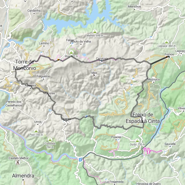 Miniatura do mapa de inspiração para ciclismo "Circuito pelos Vinhedos do Douro" em Norte, Portugal. Gerado pelo planejador de rotas de ciclismo Tarmacs.app