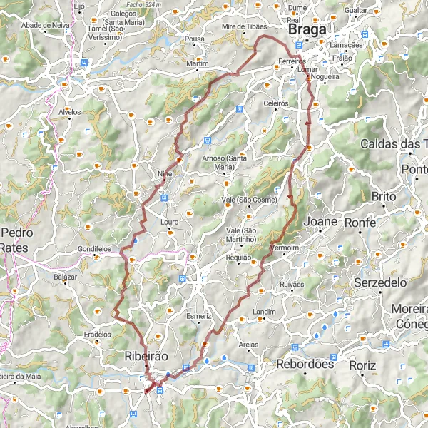 Miniatura do mapa de inspiração para ciclismo "Aventura Pelas Colinas de Trofa" em Norte, Portugal. Gerado pelo planejador de rotas de ciclismo Tarmacs.app