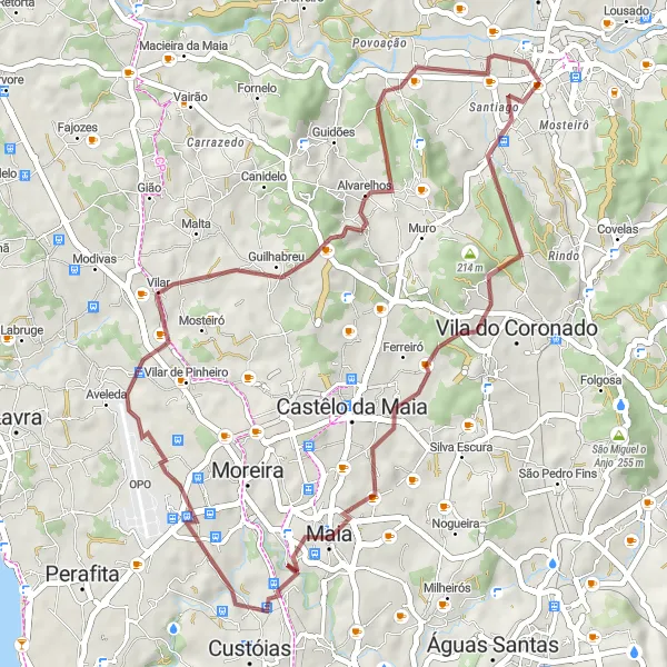 Miniatura do mapa de inspiração para ciclismo "Rota Charmosa de Santiago" em Norte, Portugal. Gerado pelo planejador de rotas de ciclismo Tarmacs.app