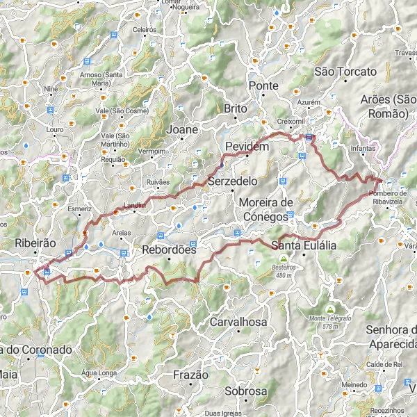 Miniatura do mapa de inspiração para ciclismo "Exploração de Guimarães e Aldeias Vizinhas" em Norte, Portugal. Gerado pelo planejador de rotas de ciclismo Tarmacs.app