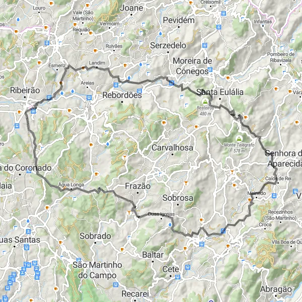 Miniatura do mapa de inspiração para ciclismo "Desafio da Montanha" em Norte, Portugal. Gerado pelo planejador de rotas de ciclismo Tarmacs.app