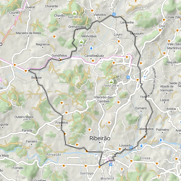 Miniatura do mapa de inspiração para ciclismo "Caminho Histórico" em Norte, Portugal. Gerado pelo planejador de rotas de ciclismo Tarmacs.app