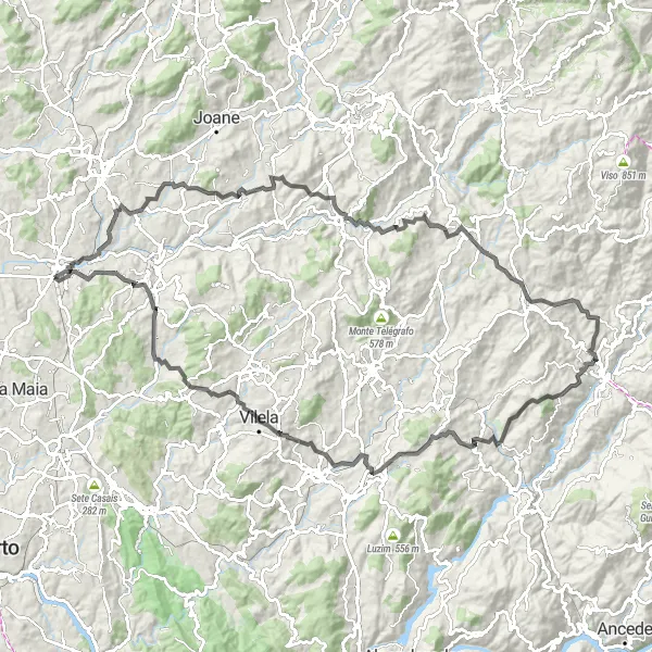 Miniatura do mapa de inspiração para ciclismo "Desafio de Estrada pelas Colinas e Vales" em Norte, Portugal. Gerado pelo planejador de rotas de ciclismo Tarmacs.app