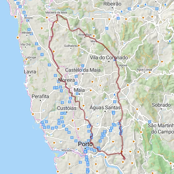 Miniatura do mapa de inspiração para ciclismo "Vairão - Santa Eufémia - São Romão - Ermesinde - Monte Crasto - Bonfim - São Mamede de Infesta" em Norte, Portugal. Gerado pelo planejador de rotas de ciclismo Tarmacs.app