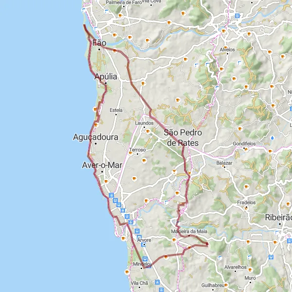 Miniatura do mapa de inspiração para ciclismo "Rota da Natureza e História" em Norte, Portugal. Gerado pelo planejador de rotas de ciclismo Tarmacs.app