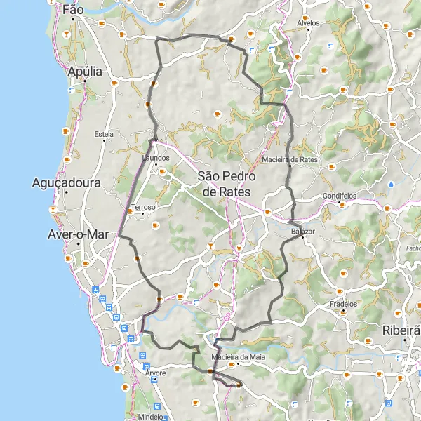 Miniatura do mapa de inspiração para ciclismo "Vairão - Touguinha - Barqueiros - Gueral - Balazar" em Norte, Portugal. Gerado pelo planejador de rotas de ciclismo Tarmacs.app