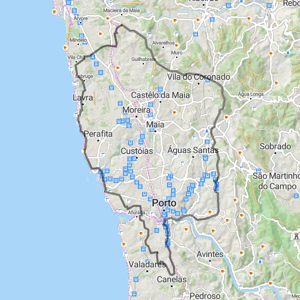 Miniatura do mapa de inspiração para ciclismo "Rota dos Miradouros e Aldeias Tradicionais" em Norte, Portugal. Gerado pelo planejador de rotas de ciclismo Tarmacs.app