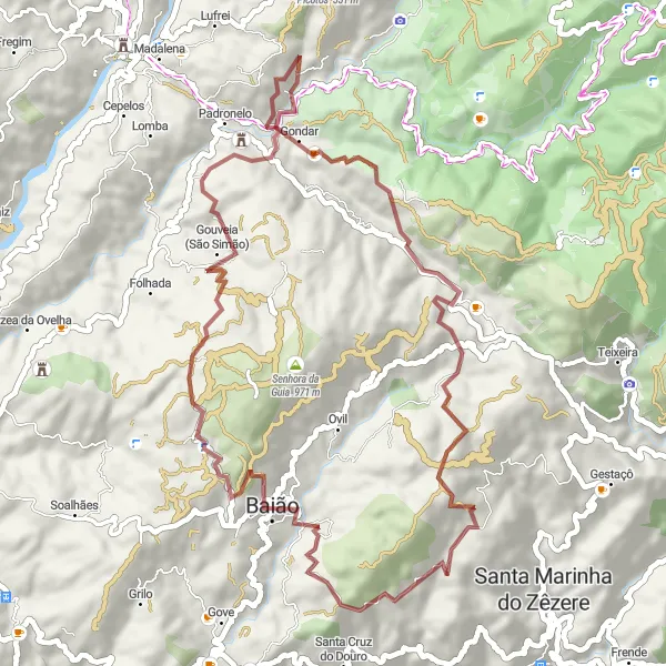 Map miniature of "Exploring the Valleys" cycling inspiration in Norte, Portugal. Generated by Tarmacs.app cycling route planner