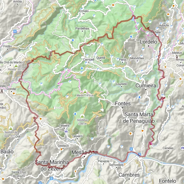 Miniatura do mapa de inspiração para ciclismo "Aventura pelo Marão e Vila Real" em Norte, Portugal. Gerado pelo planejador de rotas de ciclismo Tarmacs.app