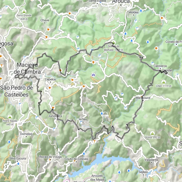 Map miniature of "Road Challenge" cycling inspiration in Norte, Portugal. Generated by Tarmacs.app cycling route planner