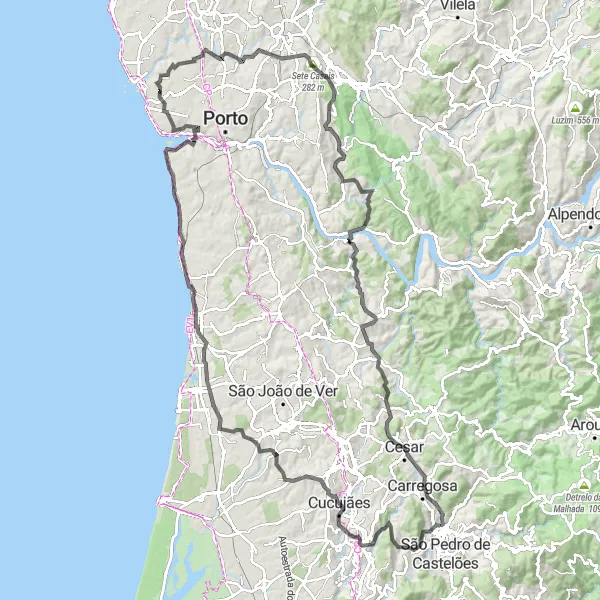 Map miniature of "Douro River Road Cycling Adventure" cycling inspiration in Norte, Portugal. Generated by Tarmacs.app cycling route planner