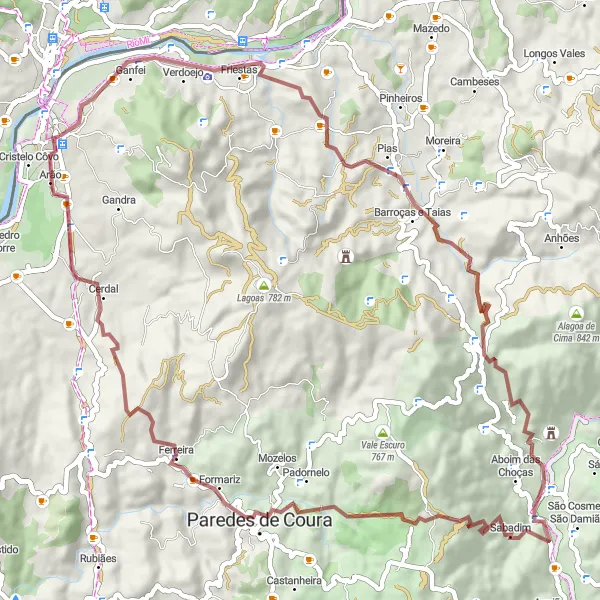 Miniatura do mapa de inspiração para ciclismo "Desafio pelas Montanhas de Cristelo Côvo" em Norte, Portugal. Gerado pelo planejador de rotas de ciclismo Tarmacs.app