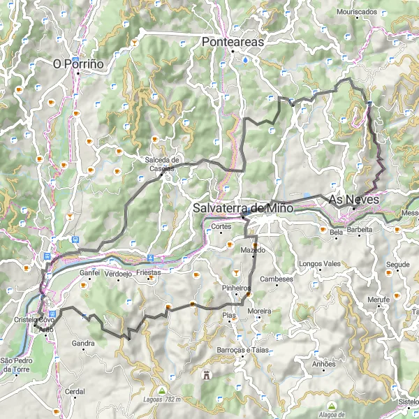 Map miniature of "Scenic Road Adventure from Valenza" cycling inspiration in Norte, Portugal. Generated by Tarmacs.app cycling route planner